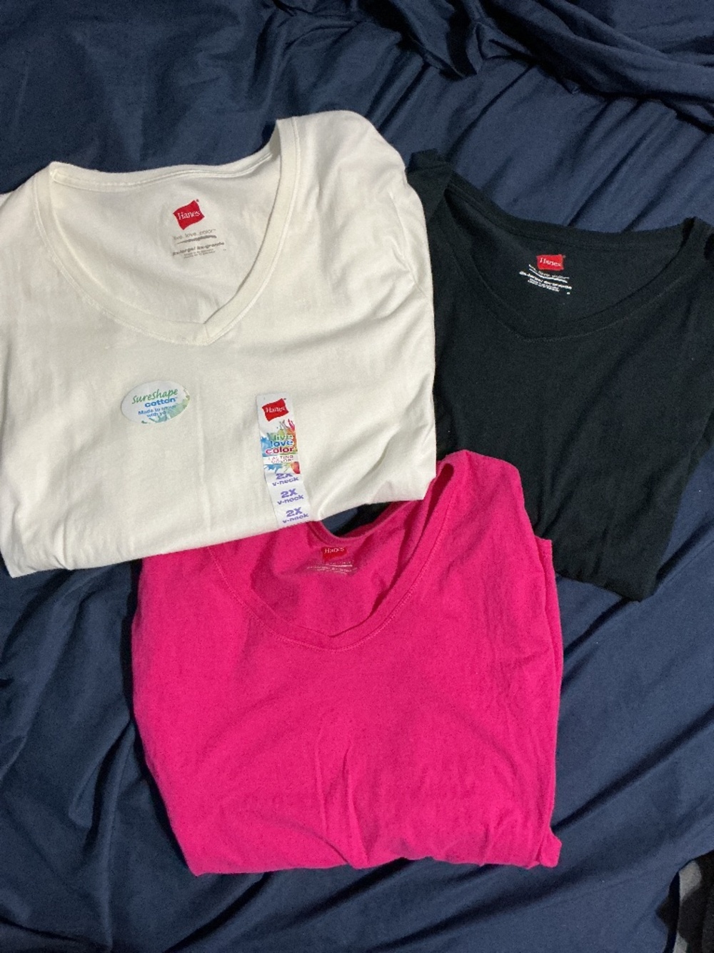 Lot of 3 Hanes Long Sleeve V neck Tee Shirts Size 2X